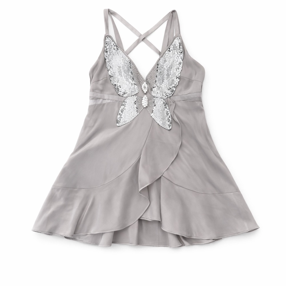 Free People Light Grey Sequin Butterfly Mini Dress